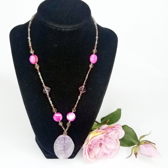 Pink Quartz Pendant Necklace EUC - Picture 3 of 12